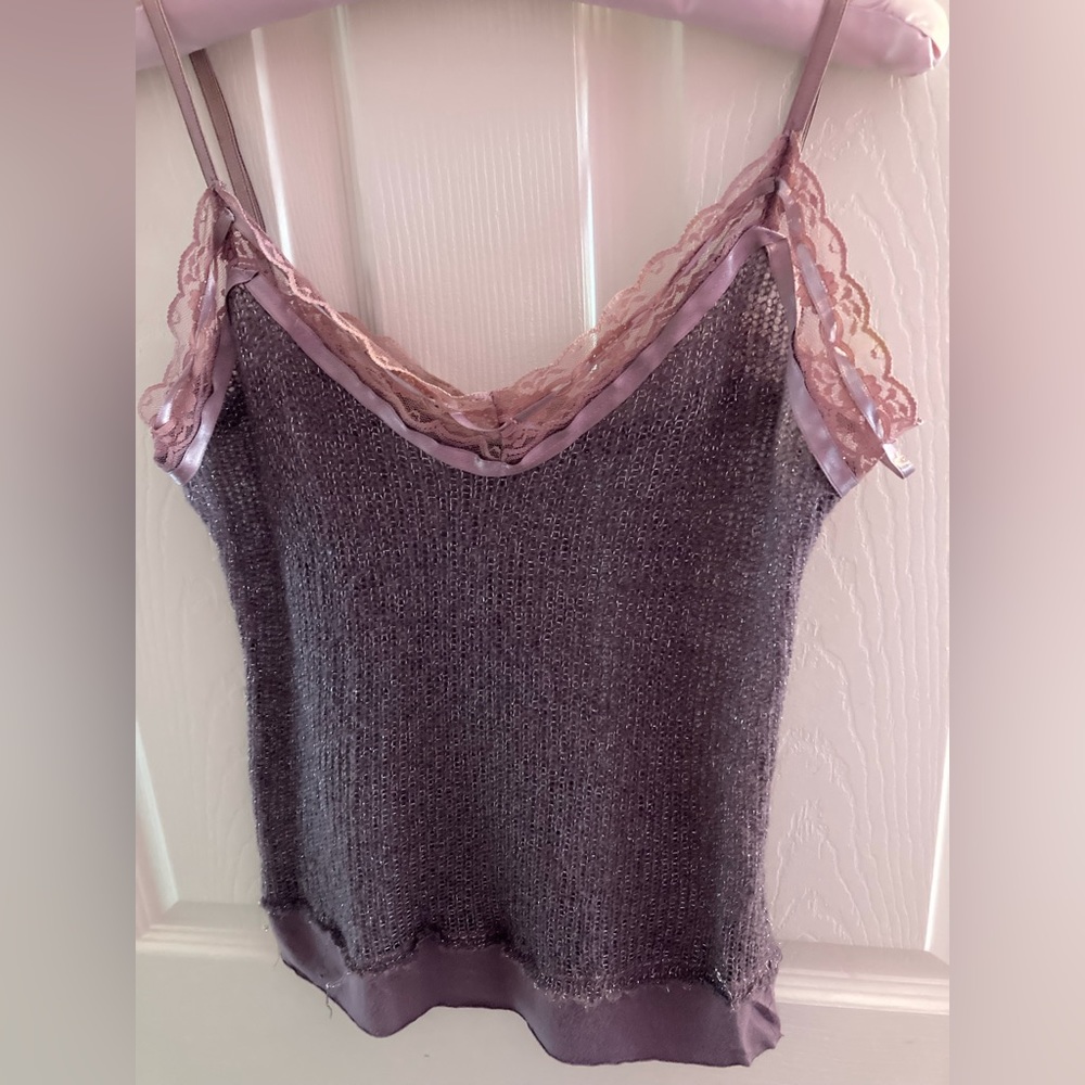 Pretty Purple Polo Garage Tank Size 2 - Metallic Knit with Lace